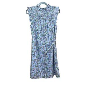 Boden Blue Floral Smocked Shirred Neck Sleeveless Midi Dress Womens Size 6L
